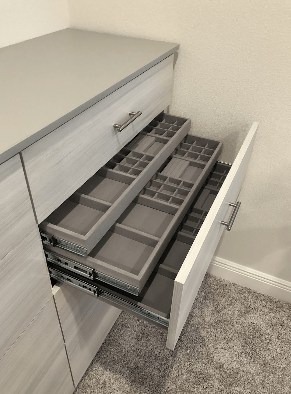 Custom closet drawer detail with slides